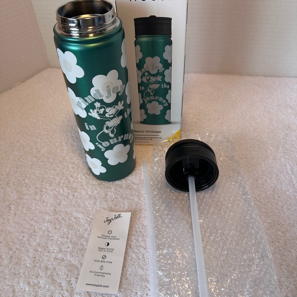 New Disney Minnie Mouse Green Floral Stainless Steal Water Bottle 22oz